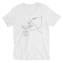 Load image into Gallery viewer, Unisex Short Sleeve V-Neck T-Shirt Victoria's Cocktail Minimalism - My Shift Drink