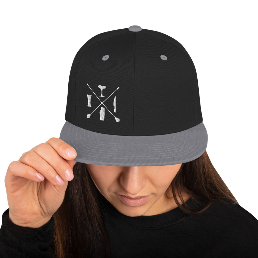 Tools of the Trade Cross logo Snapback Hat Silver, Black and White embroider - My Shift Drink
