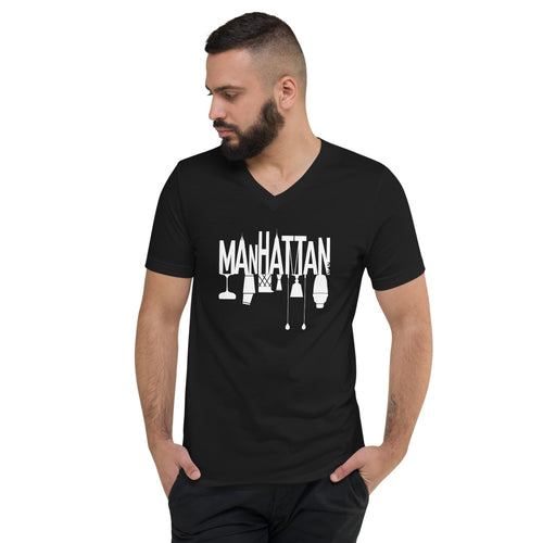 Manhattan Skyline Cocktail Scene Unisex Short Sleeve V-Neck T-Shirt - My Shift Drink
